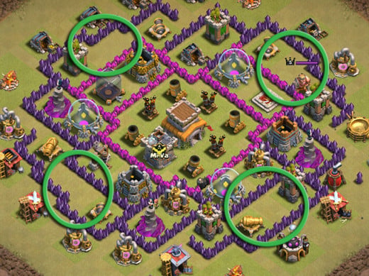 Possible bomb locations, most of which can be scouted while pulling the CC with hogs. This base is an easy 3 star.