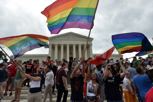 People  celebrating Supreme Court  same-sex marriage ruling.