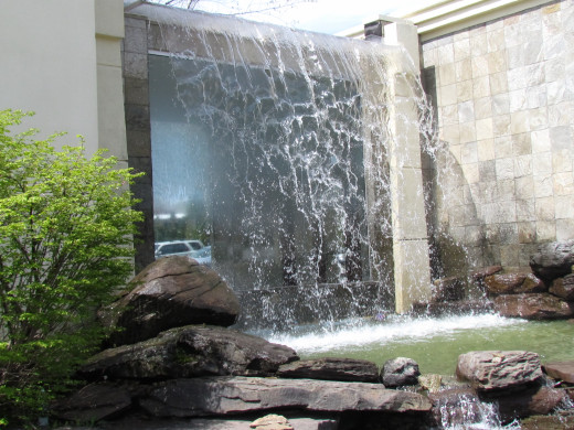 A photo of the waterfall at the entrance of the venue where the reception was held.
