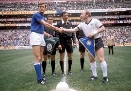 Italian captain Giacinto Facchetti greets the German captain Uwe Seeler before The Match Of The Century