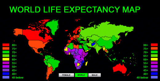 World Life expectancy map