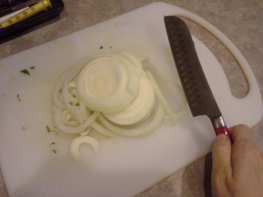 Step Seven: Chop up 1/2 yellow onion