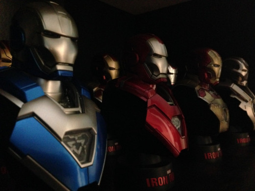 A collection of Iron Man armors/drones