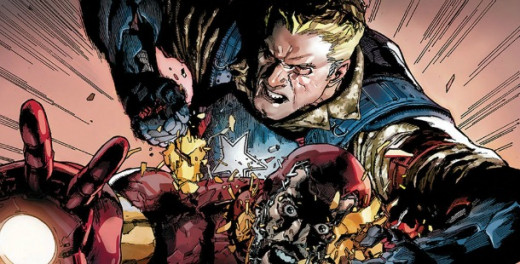 Captain America attacking Iron Man