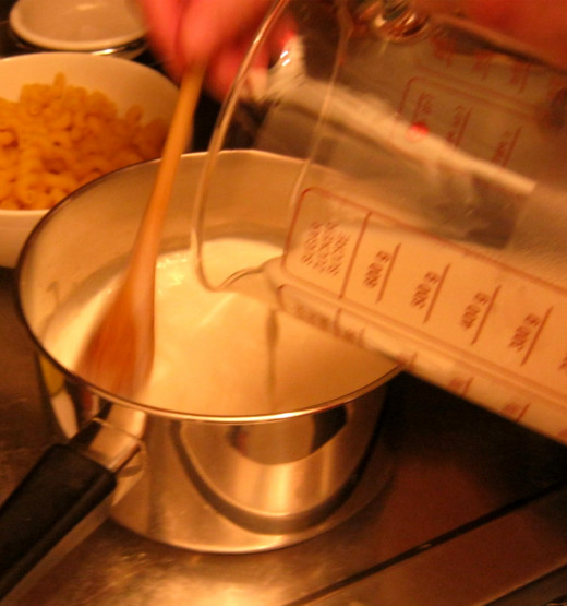 Adding the milk.