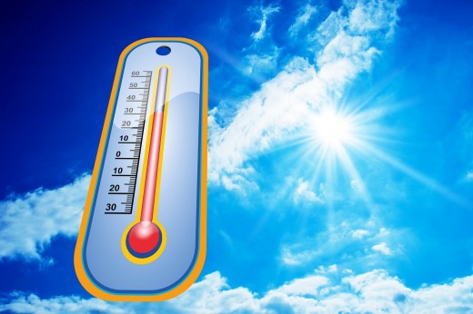 A thermometer on a summery day