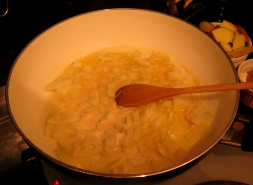 Fry the onion until slightly soft.