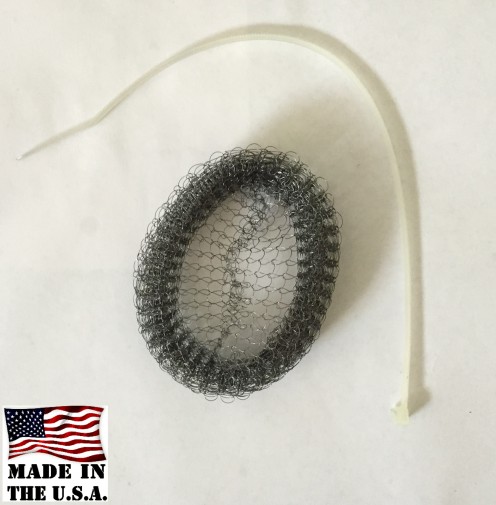 What a stainless steel washing machine lint trap looks like before it is installed into the discharge pipe of a washing machine.