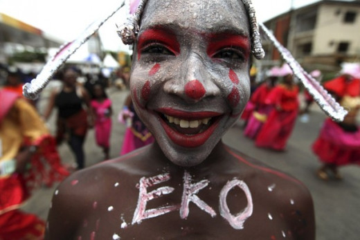 A painted face man at Lagos Carnival