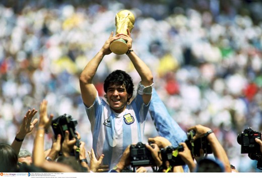 Diego Armando Maradona lifts the World Cup in 1986