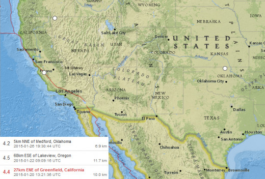 4.2-4.5 magnitude quakes in the continental USA during 20 January thru 26 January 2015.