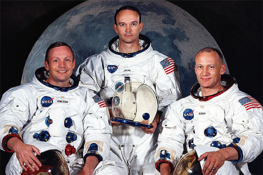 History makers: the Apollo 11 team and first to the lunar surface,  Neil Armstrong (left), Michael Collins (centre) and Edwin "Buzz" Aldrin (right).
