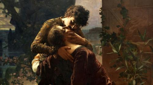 Classical painting of Romeo & Juliet kissing