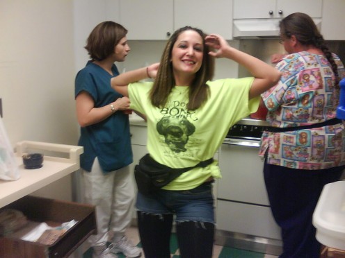 My bff is not right. Heres a pic of her at work dressed up in the 80's for nursing home week.