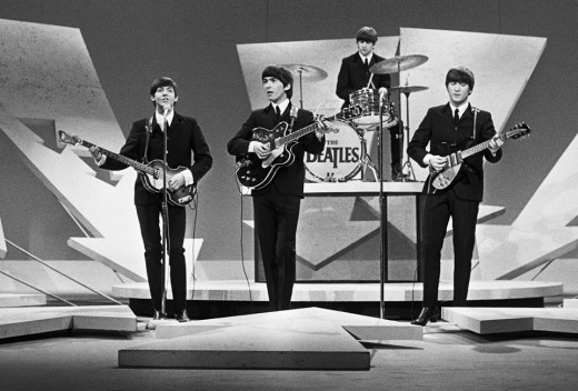 The Beatles performing on the Ed Sullivan Show, February 9, 1964.