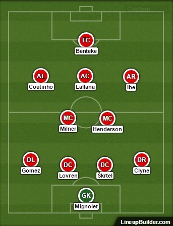 Liverpool line up in a 4-2-3-1 again