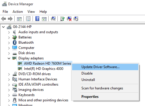 Keep your graphics card up-to-date using "Update Driver Software"