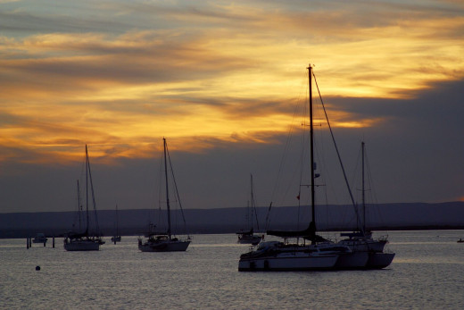 Sunset over the Mogote anchorage, La Paz, Mexico
