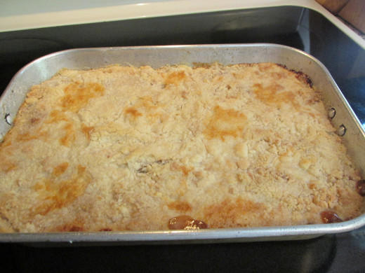 Zucchini cobbler, whole and baked