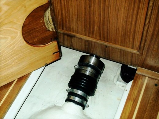 The infamous "packing gland", which keeps a water-tight seal on the propeller shaft as it goes through the hull...