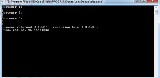 Output of pizzas.cpp