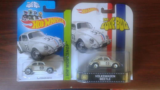 A comparison between Hotwheels' Retro Entertainment line with a basic/regular Hotwheels. Notice the difference in detail and package representation