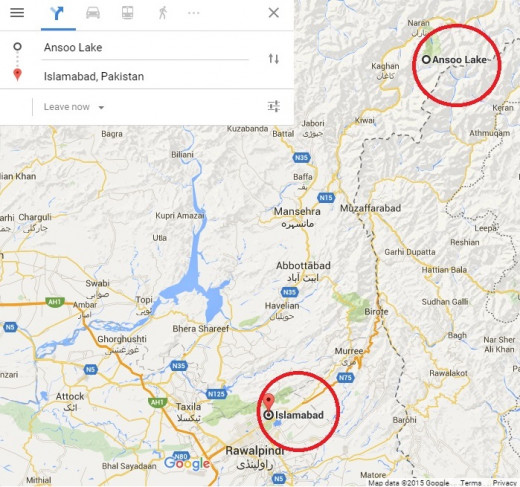 Directional map from Islamabad (capital city) to Ansoo Lake Kaghan valley