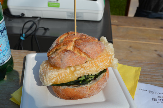 I was talking to a representative at the USA pavilion, she recommended me to hop over to Holland to check out the cheeseburger. It's deep fried cheese with lettuce . AMAZINGLY good.