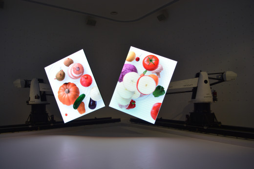 Food dancing, interesting display of food at the Korean pavilion.