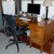 Great image of an oak office desk, with the computer and everything set up. Great image of an oak office desk, with the computer and everything set up.
