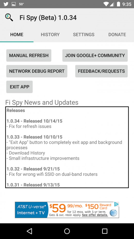 Fi Spy main app page