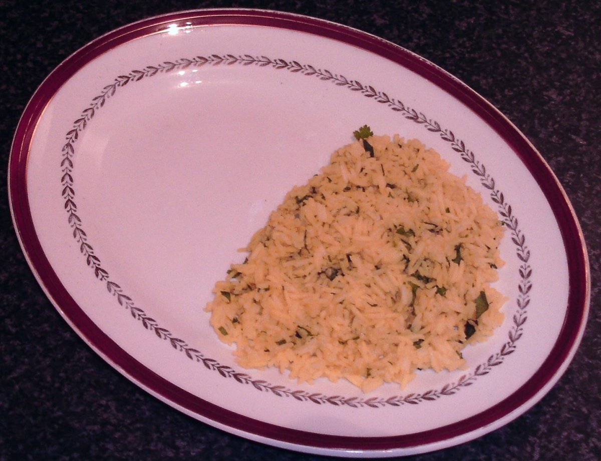 Turmeric rice is plated