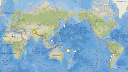 5.8Mw or greater earthquakes throughout the world during the month of October 2015.