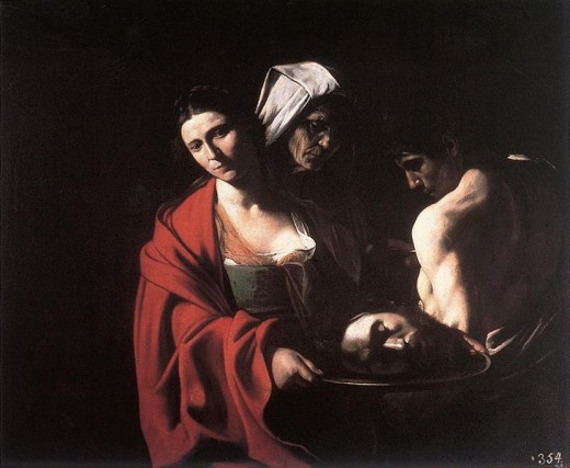 Salome with the head of John the Baptist on a plate. Caravaggio's own head once more.