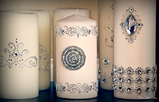 Wedding candles decorated with crystals. 