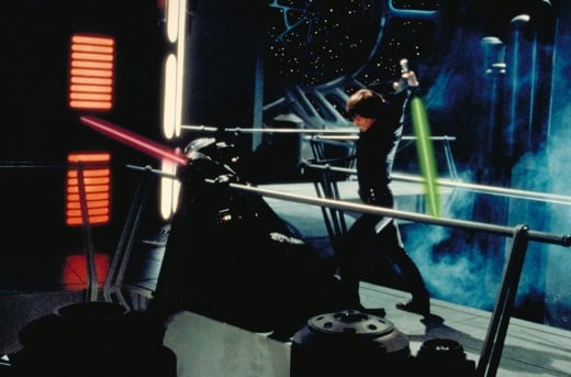 Luke defeating Darth Vader in Return of the Jedi and giving into his anger