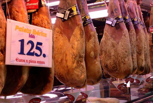 Famous jamon iberico (Iberian cured ham)