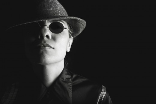 The face of a black hat