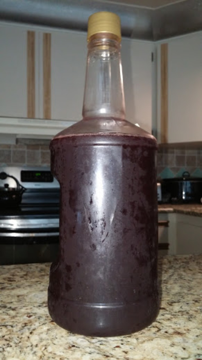 Homemade wine made with Concord grapes.
