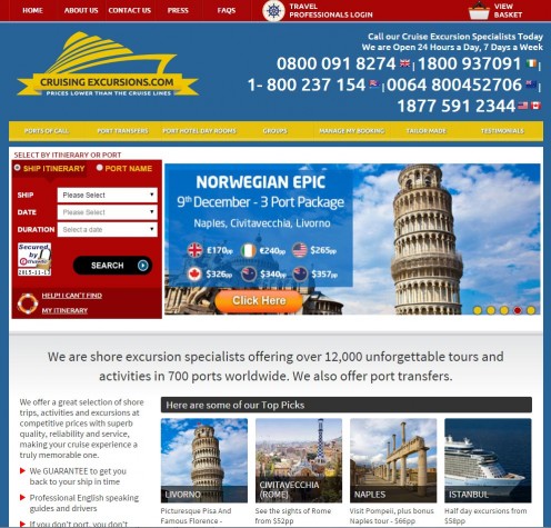 Screenshot from website 13 November 2015. CruisingExcursions.com has emerged as an alternative to overpriced cruise line shore excursions.  