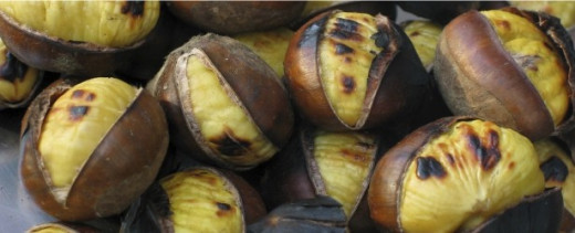 Chestnuts roasted traditionally by an open fire.