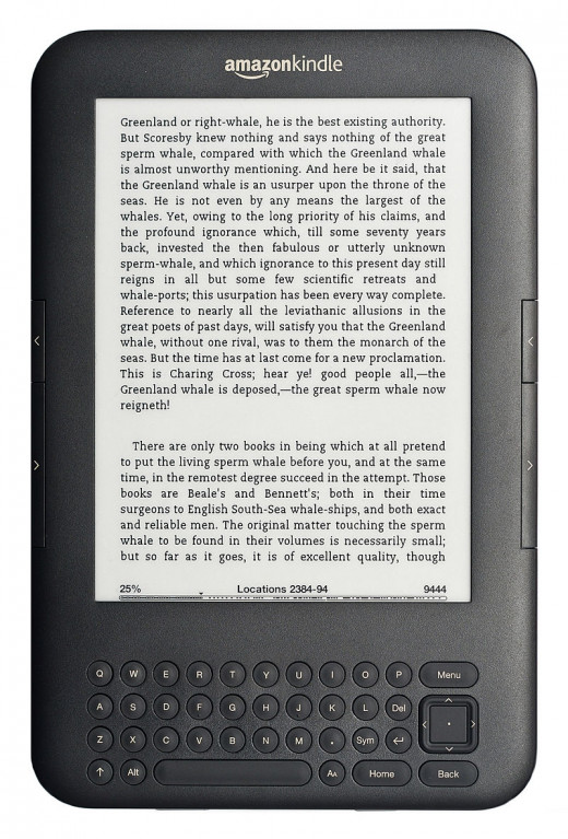 Amazon's Kindle Keyboard e-reader displaying an e-book