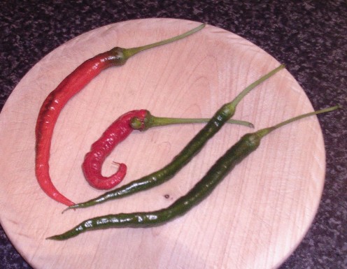 Red and green medium strength chillies
