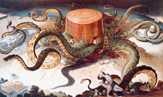 Standard Oil, owned by the Rockerfellers, widely depicted as a giant octopus 