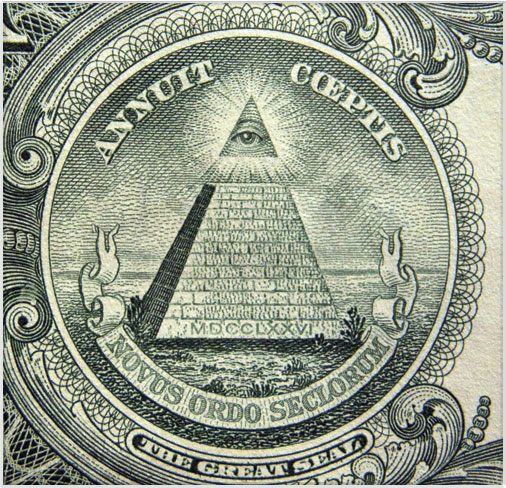 Back of US dollar bill The all seeing eye at the top of the pyramid