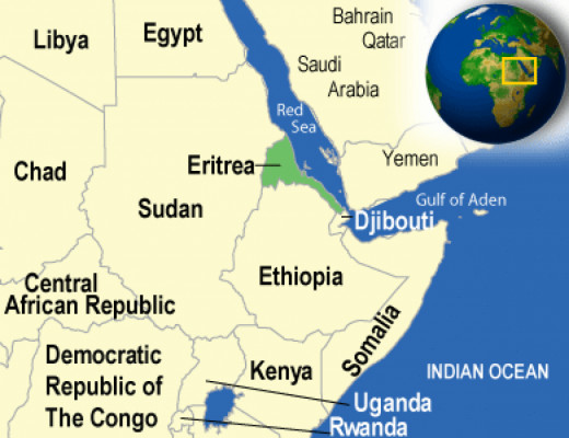 Map of Eritrea showing neighbouring countries