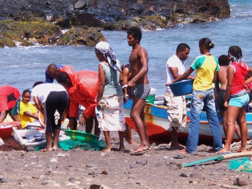Dividing the catch on the beach at Porto Novo, Santo Anao