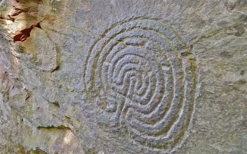 Labyrinth - Celtic rock carving at Rocky Valley, Cornwell.