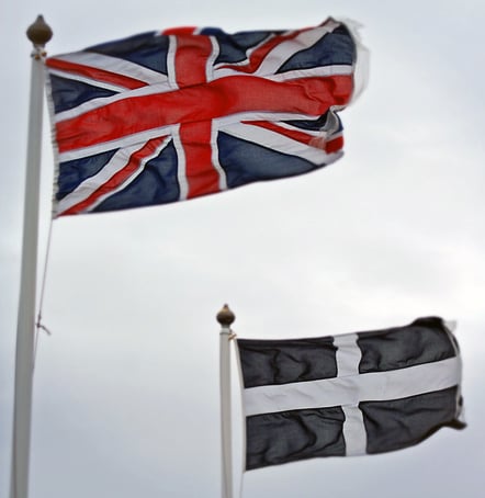 The Union Jack and the Cornwall flag.