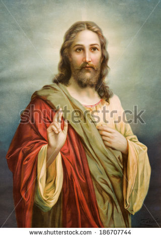 SLOVAKIA, MARCH 18, 2010: Print Copy of typical catholic image of Jesus Christ from end of 19. cent. from Slovakia originally by painter Hans Zatzka (nickname - Zabateri).